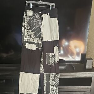 Patchwork Black and Cream Pants